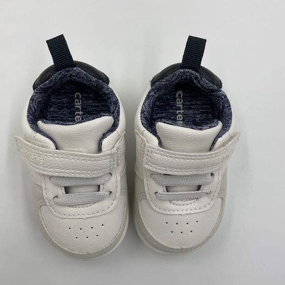 Carter’s Baby Every Step Sneakers White Faux Leather Blue Inside Velcro Size 3M - Picture 5 of 16